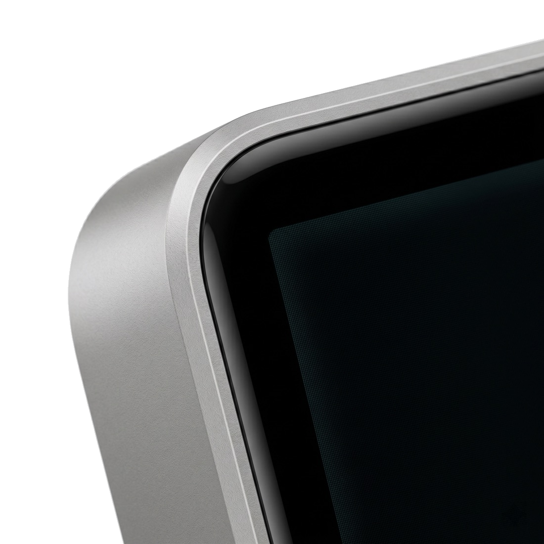 Macro photograph of the chamfered bezel meeting the laminated display